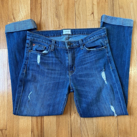 Hudson Tilda Midrise Straight Cuff Distressed Blue Ankle Jeans - Picture 1 of 10